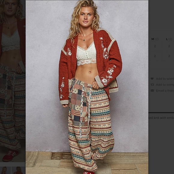 Embroidered Open-Front Quilted Cardigan - Rust - Picture 5 of 5